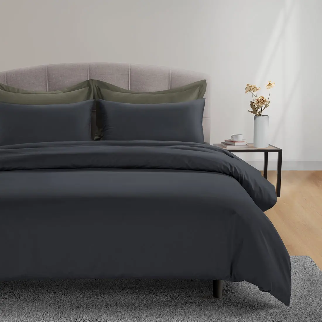 800 Thread Count Grand Splendour LUXE - Graphite Grey with Sage Green Bedding Set - Image 3