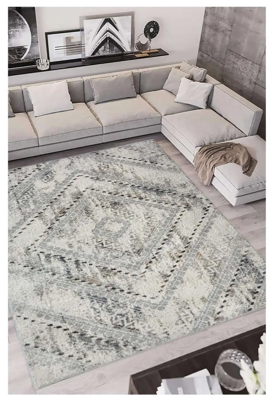Abstract Vintage Cream & Grey Rug | D176A - Image 3