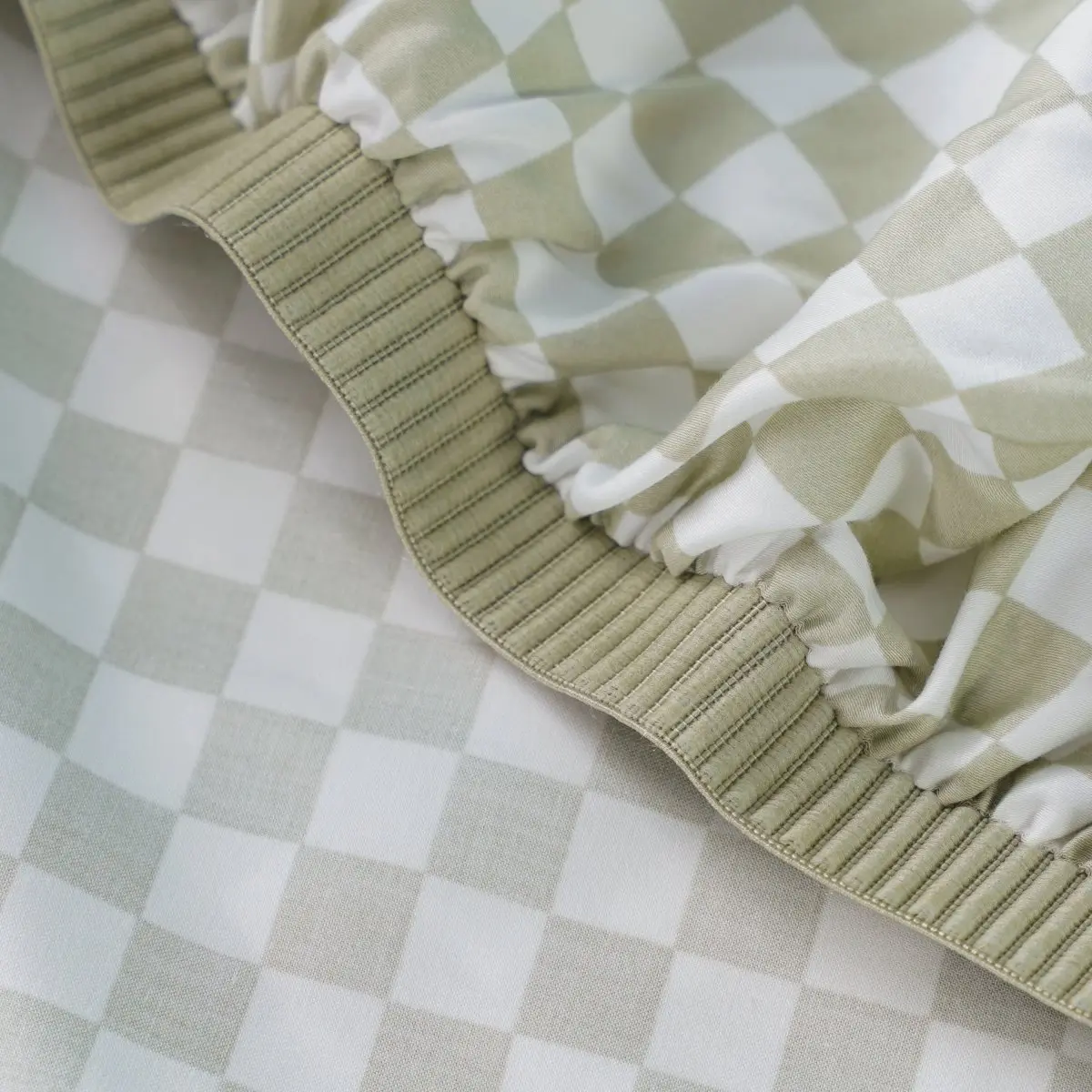 Ackly Bamboo - Sage Green Checkerboard Fitted Sheet - Image 4