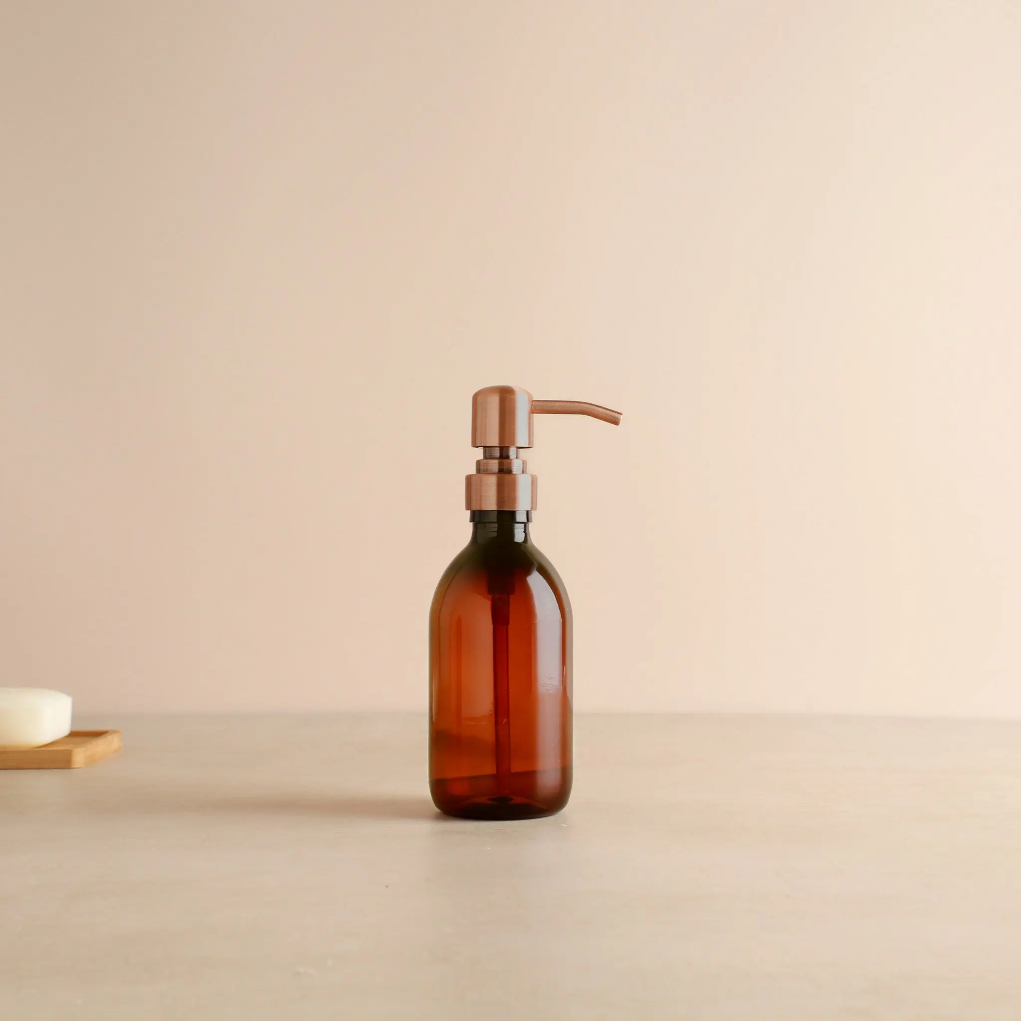 Amber Plastic Dispenser Bottle With Rose Gold Pump - Image 5