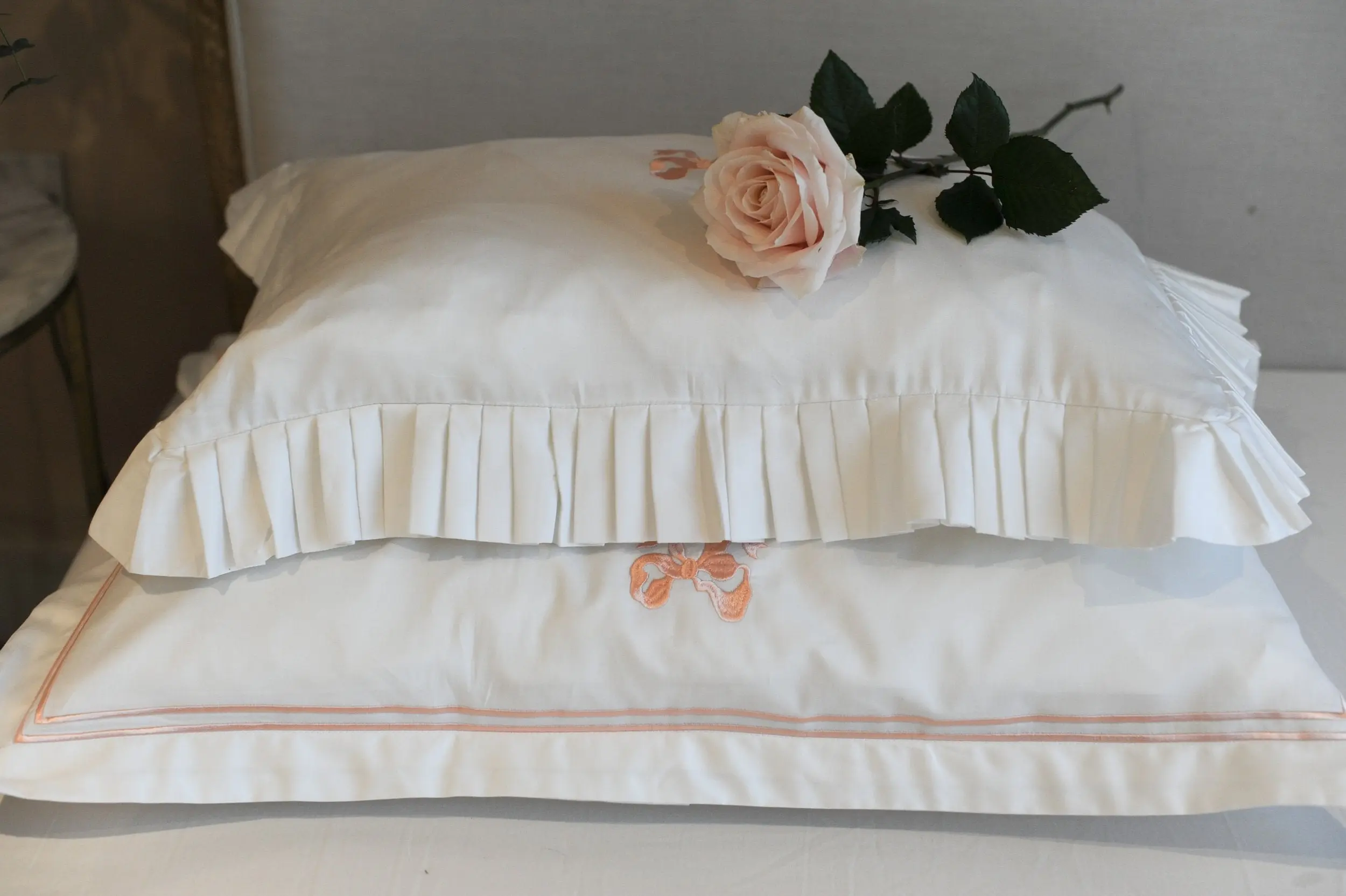 Arabella Bow Ruffle frill Pillow Case Pair - Image 6
