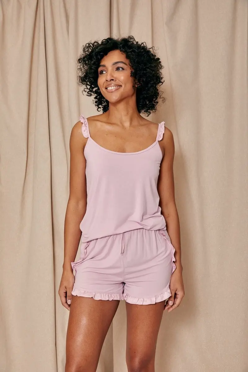 Blush Bamboo Frill Cami Short Pyjama Set - Image 4