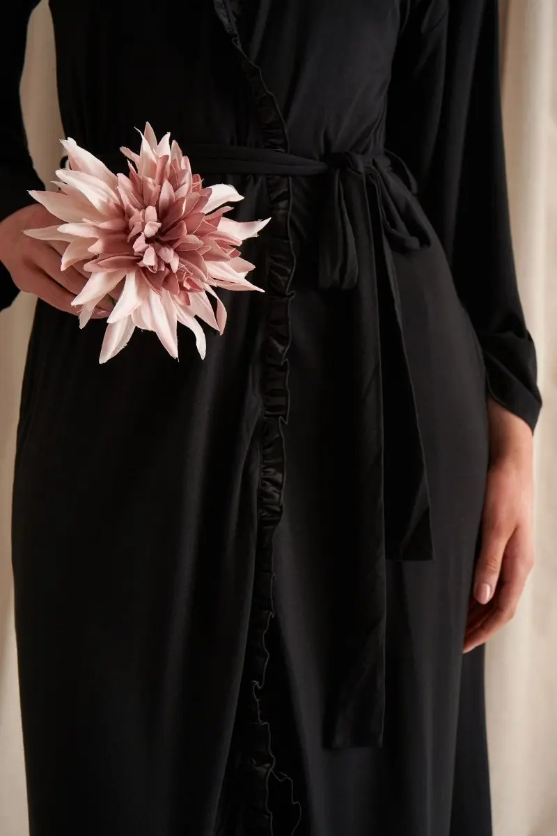 Bamboo Frill Kimono in Black - Image 2