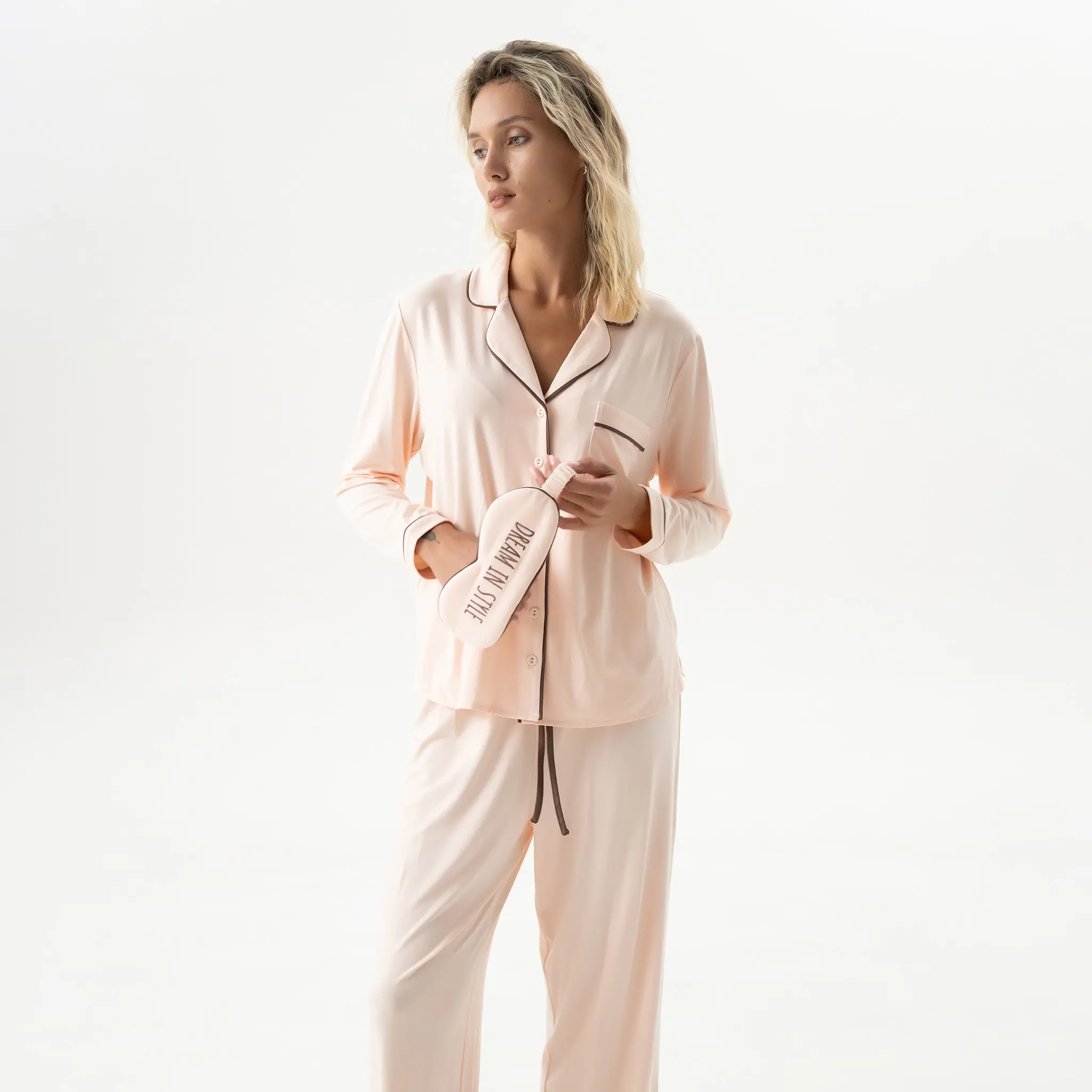 Peach Powder Women's Bamboo Long Pyjama Set - Image 6