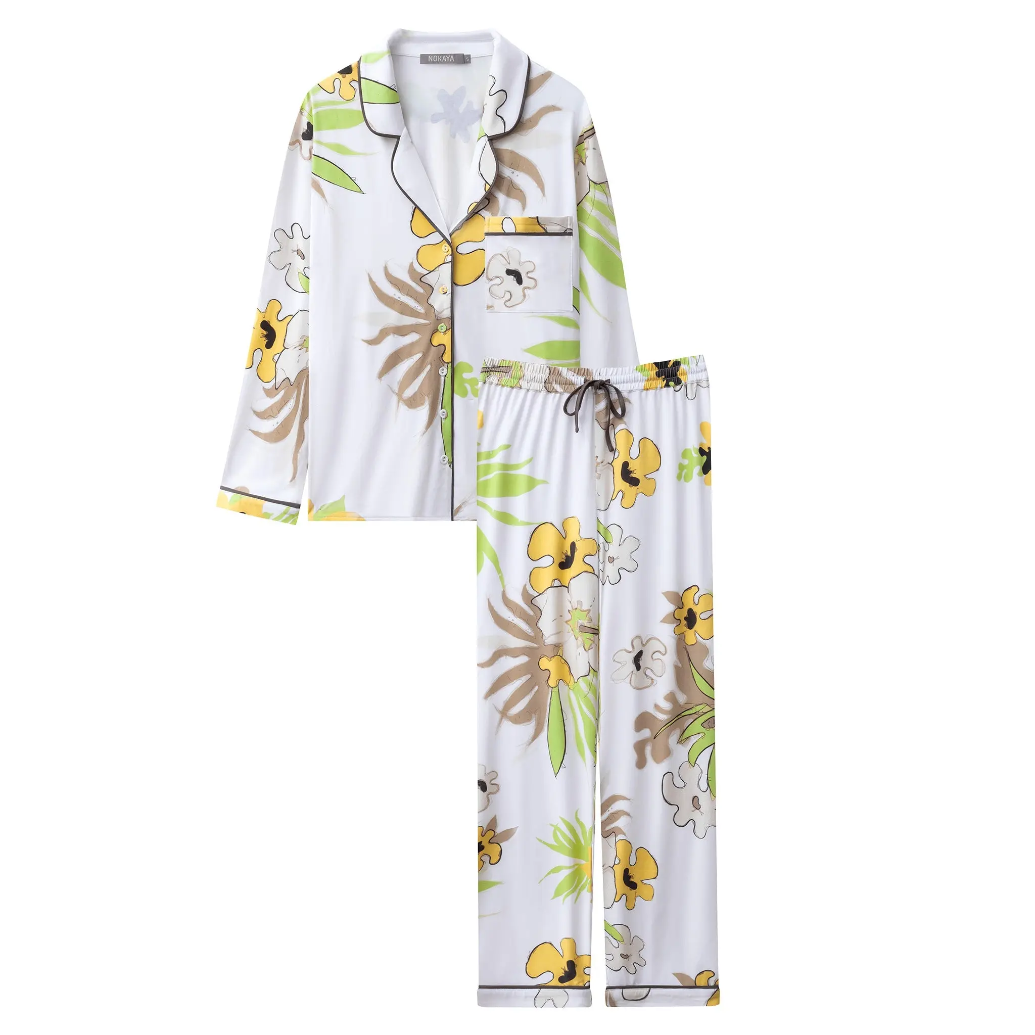 White Flower Women's Bamboo Long Pyjama Set - Image 6