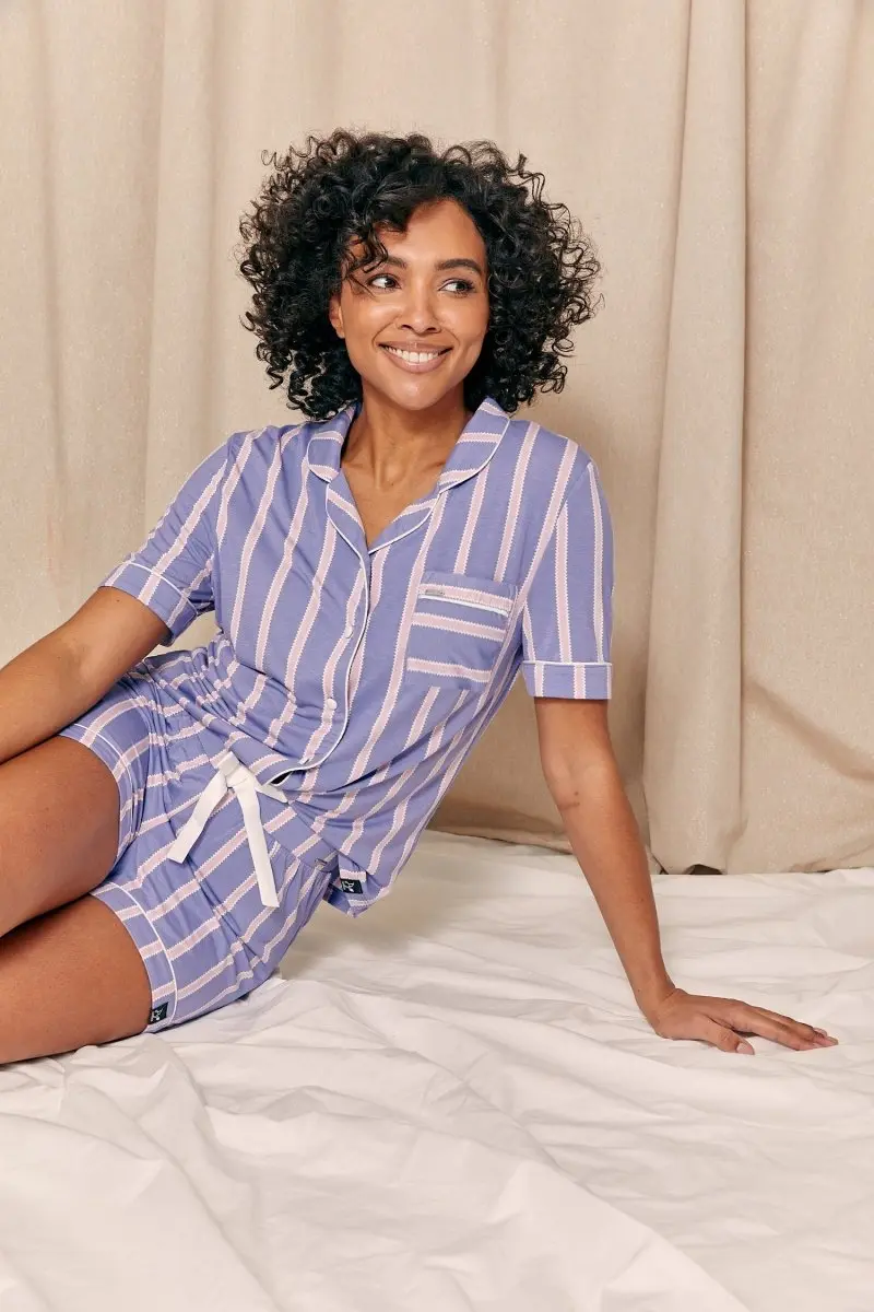 Heather Stripe Women's Bamboo Shirt Short Set - Image 4