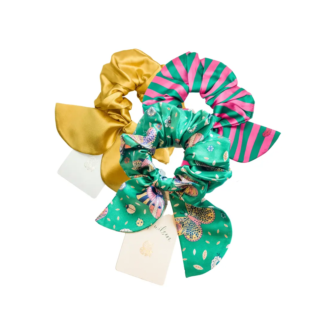 Bella Silk Scrunchie in Flamingo Stripe - Image 4