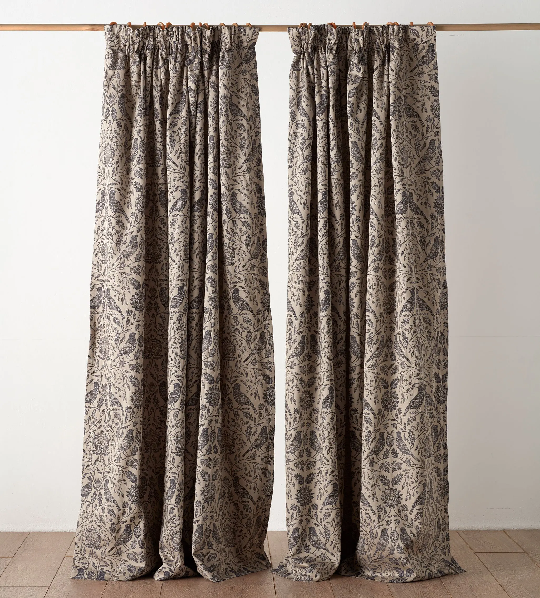 Birdie Jacquard 100% Cotton Lined Pencil Pleat Curtain (Pair)