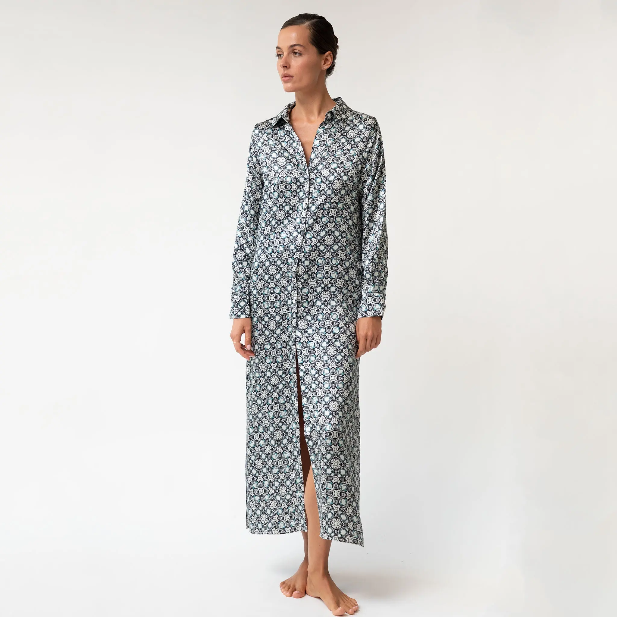 Black Crystal Neo Geo Silk Shirt Dress - Image 2