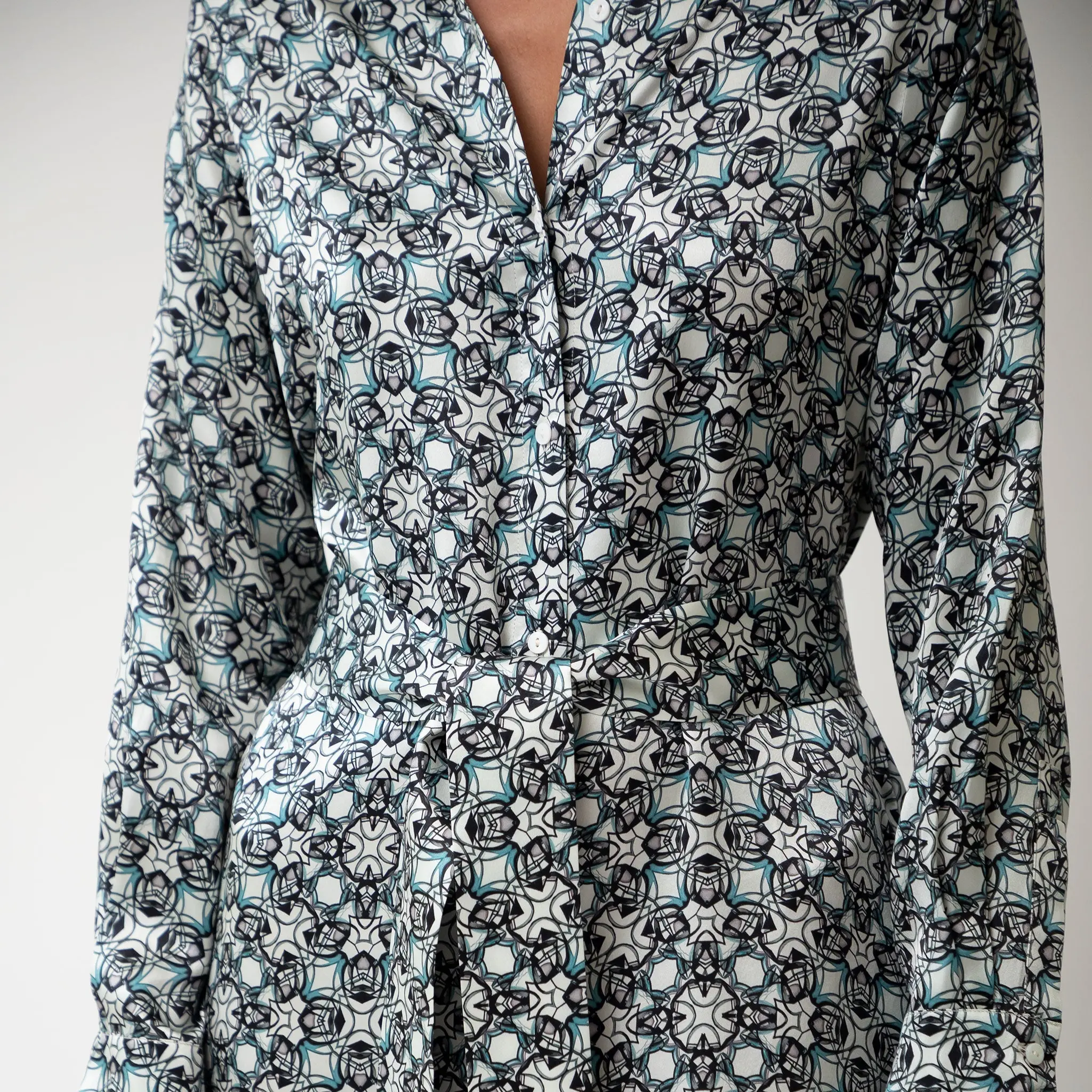 Black Crystal Neo Geo Silk Shirt Dress - Image 3