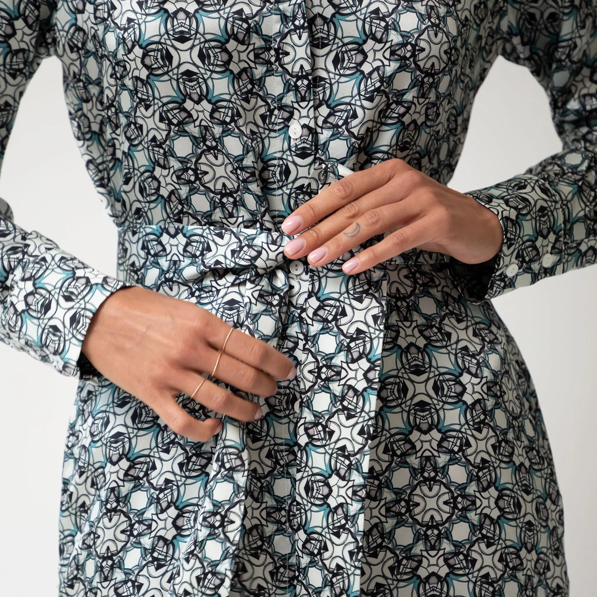 Black Crystal Neo Geo Silk Shirt Dress - Image 4