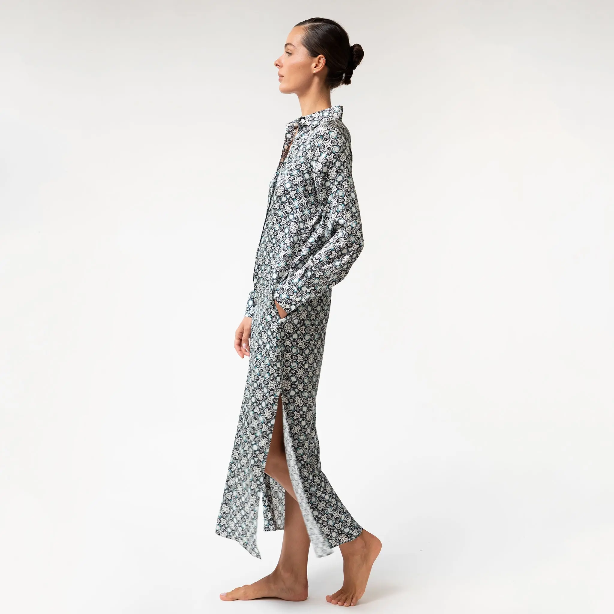 Black Crystal Neo Geo Silk Shirt Dress - Image 5