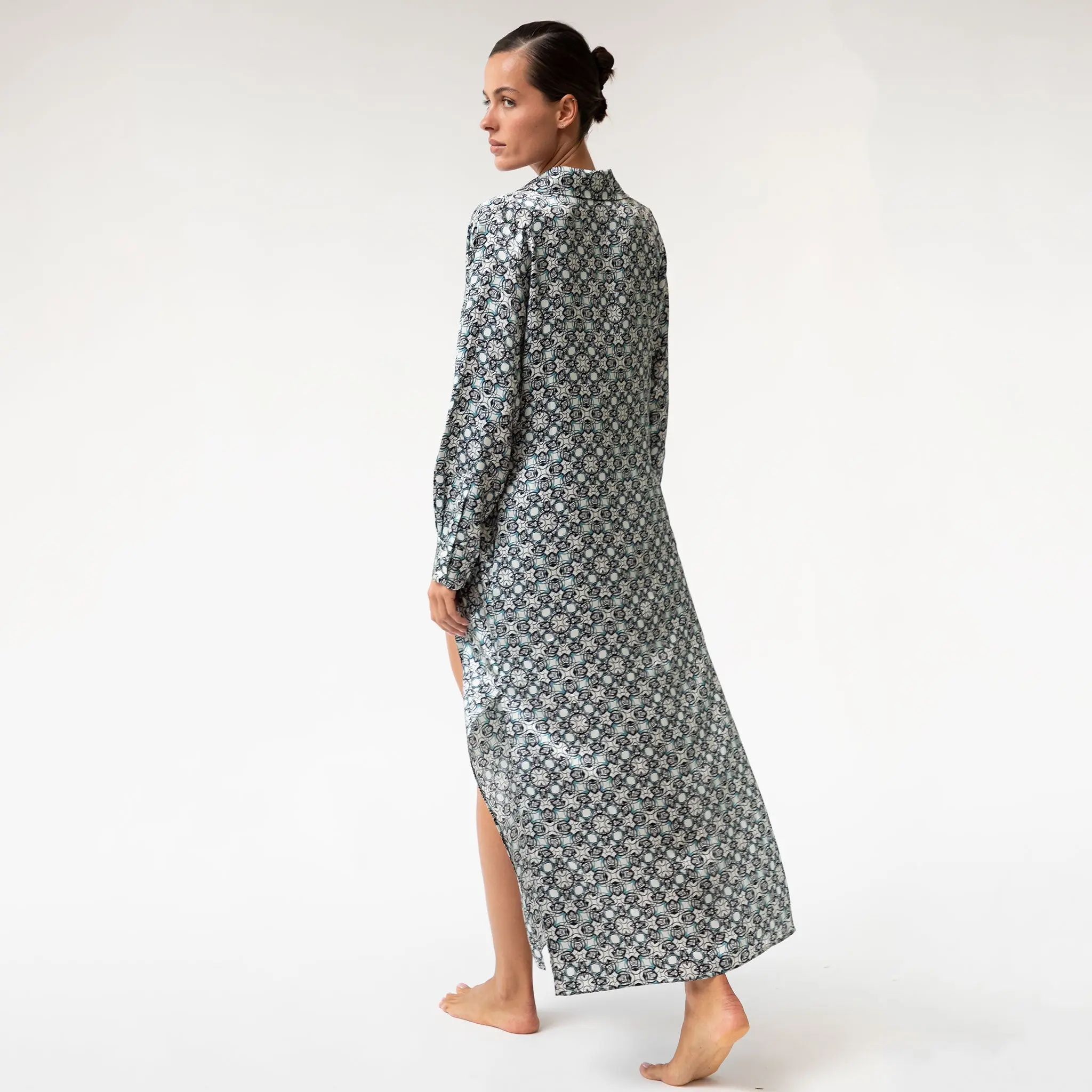 Black Crystal Neo Geo Silk Shirt Dress - Image 6