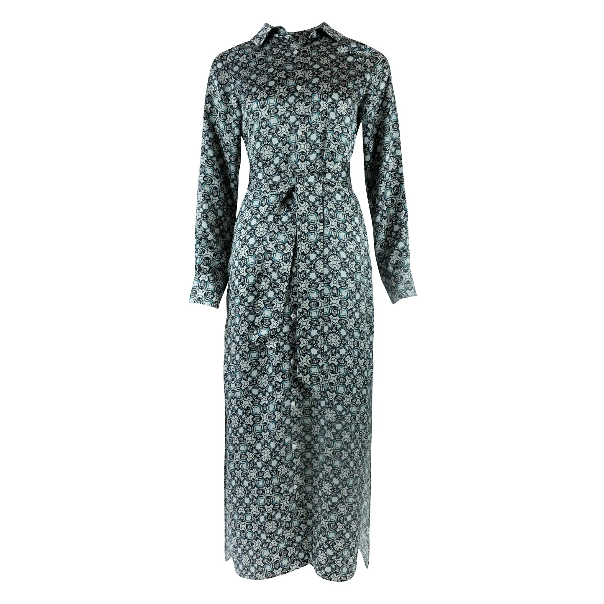 Black Crystal Neo Geo Silk Shirt Dress - Image 9
