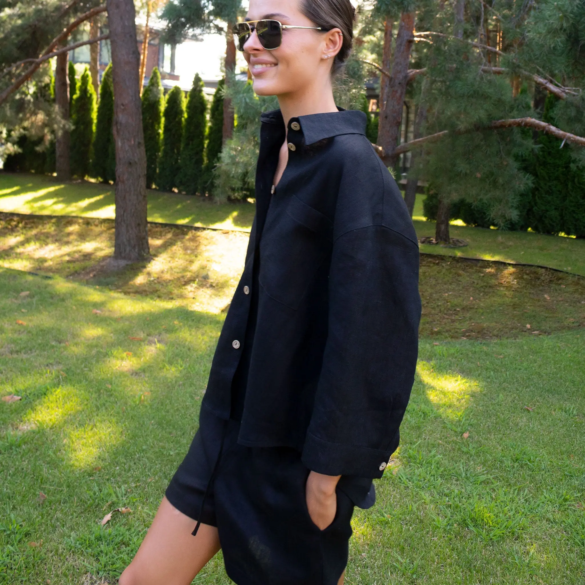 Black Heavy Linen Shorts Perfect Days - Image 10