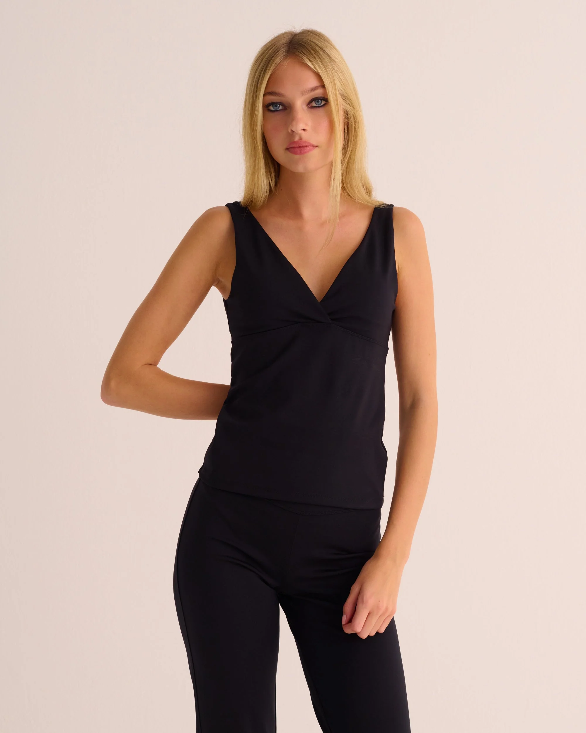 Black Soft-sculpt Stretch Wrap Top - Image 2
