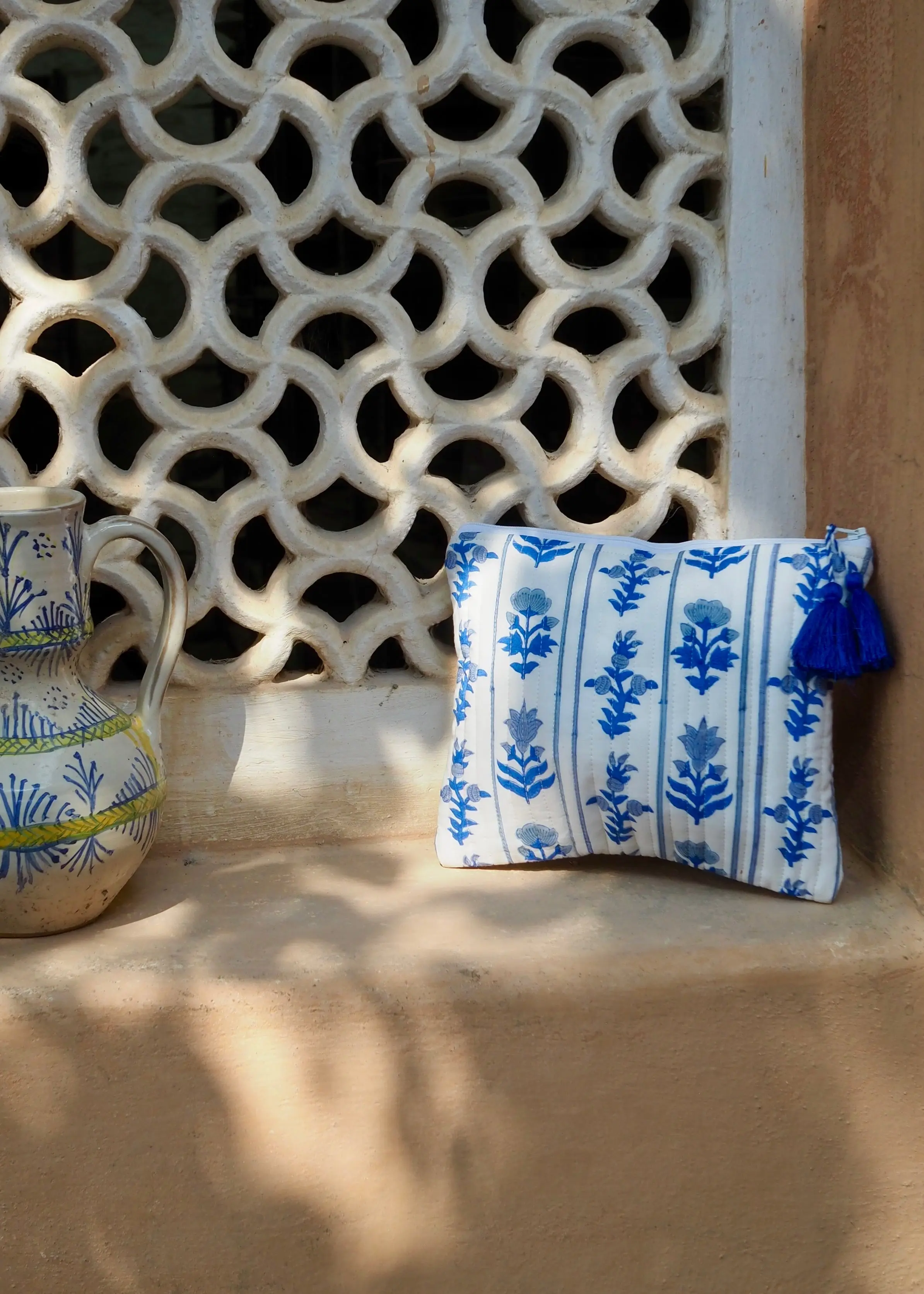 Blue Block Print Cosmetic Bag - Image 2