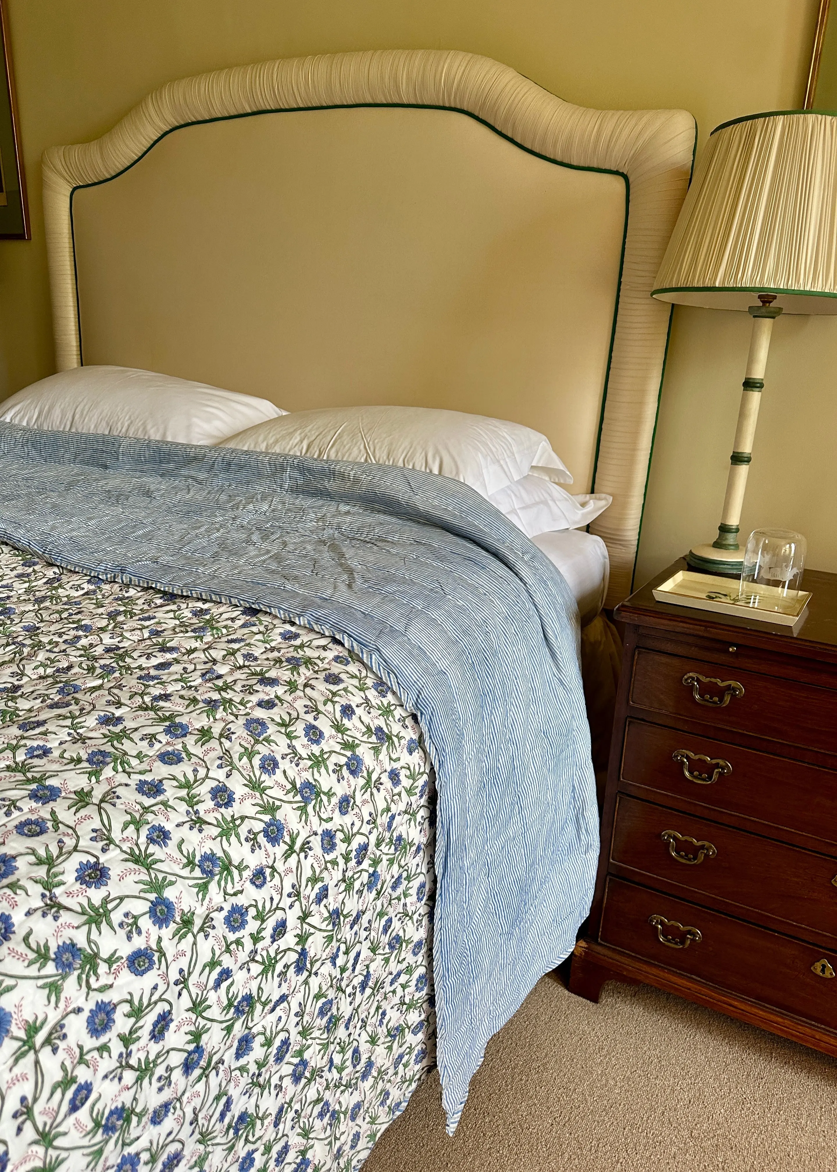 Blue Floral / Stripe Bed Quilt - Image 6