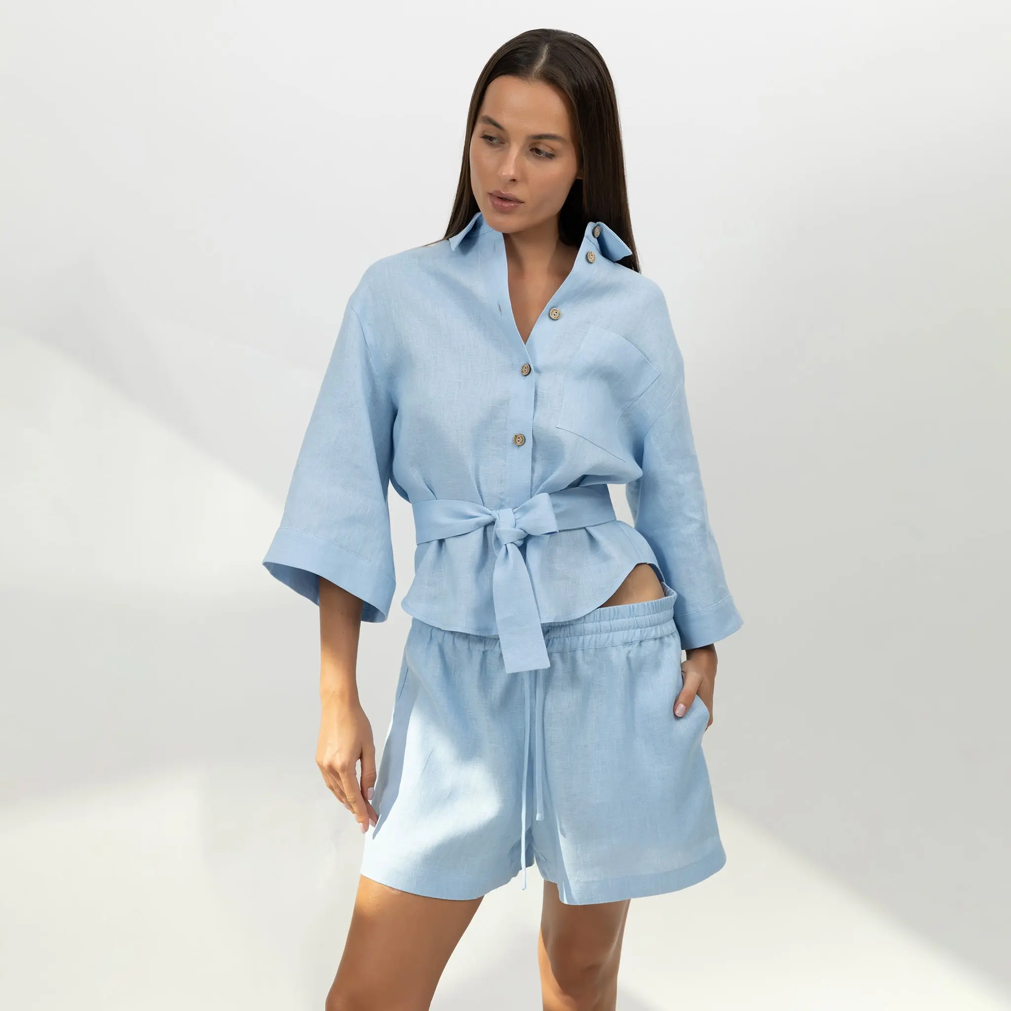 Blue Heavy Linen Shorts Perfect Days - Image 3