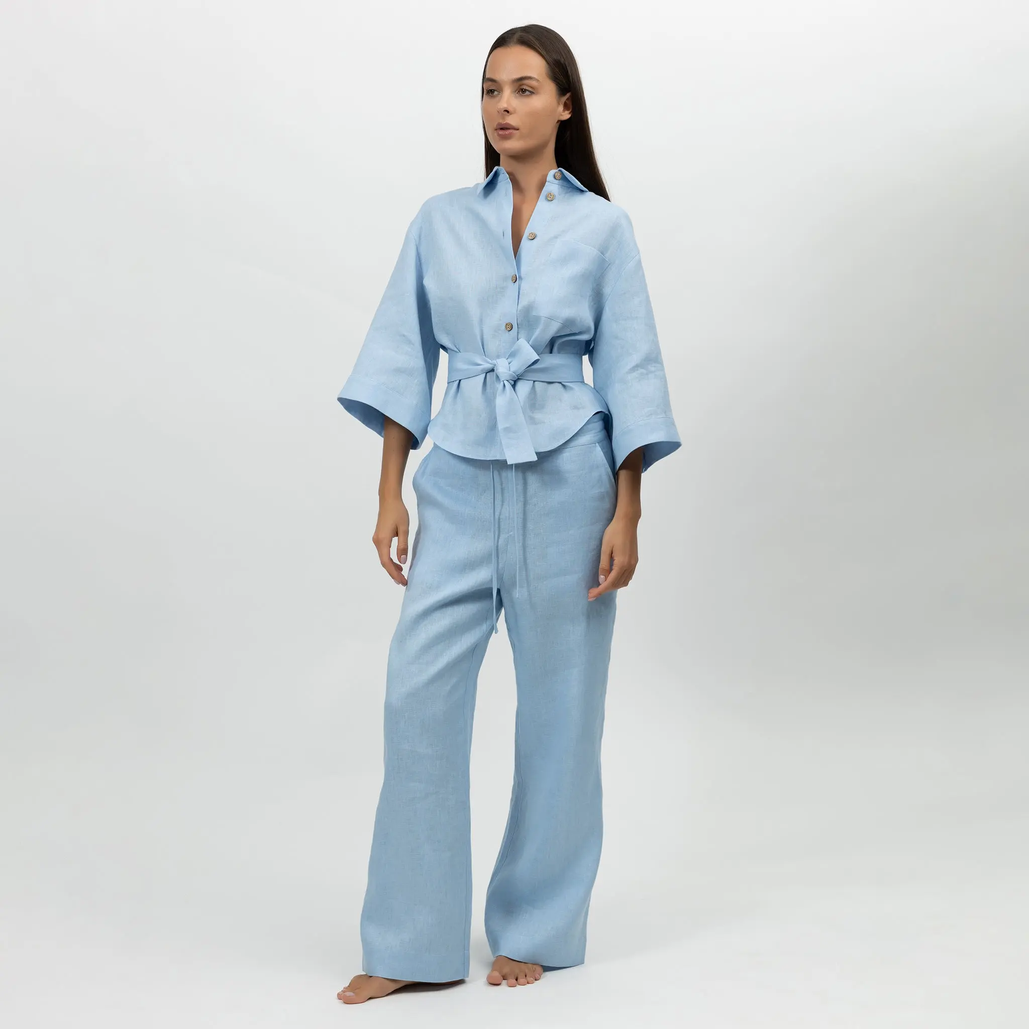 Blue Heavy Linen Wide-leg Pants Perfect Days - Image 3