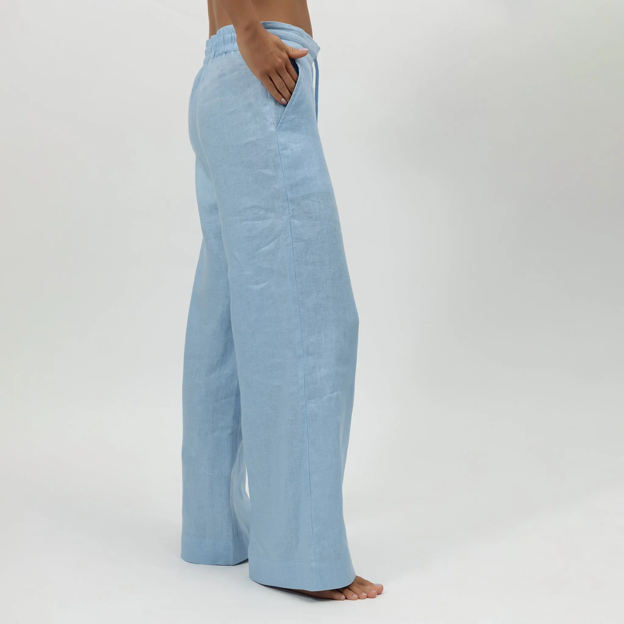 Blue Heavy Linen Wide-leg Pants Perfect Days - Image 5