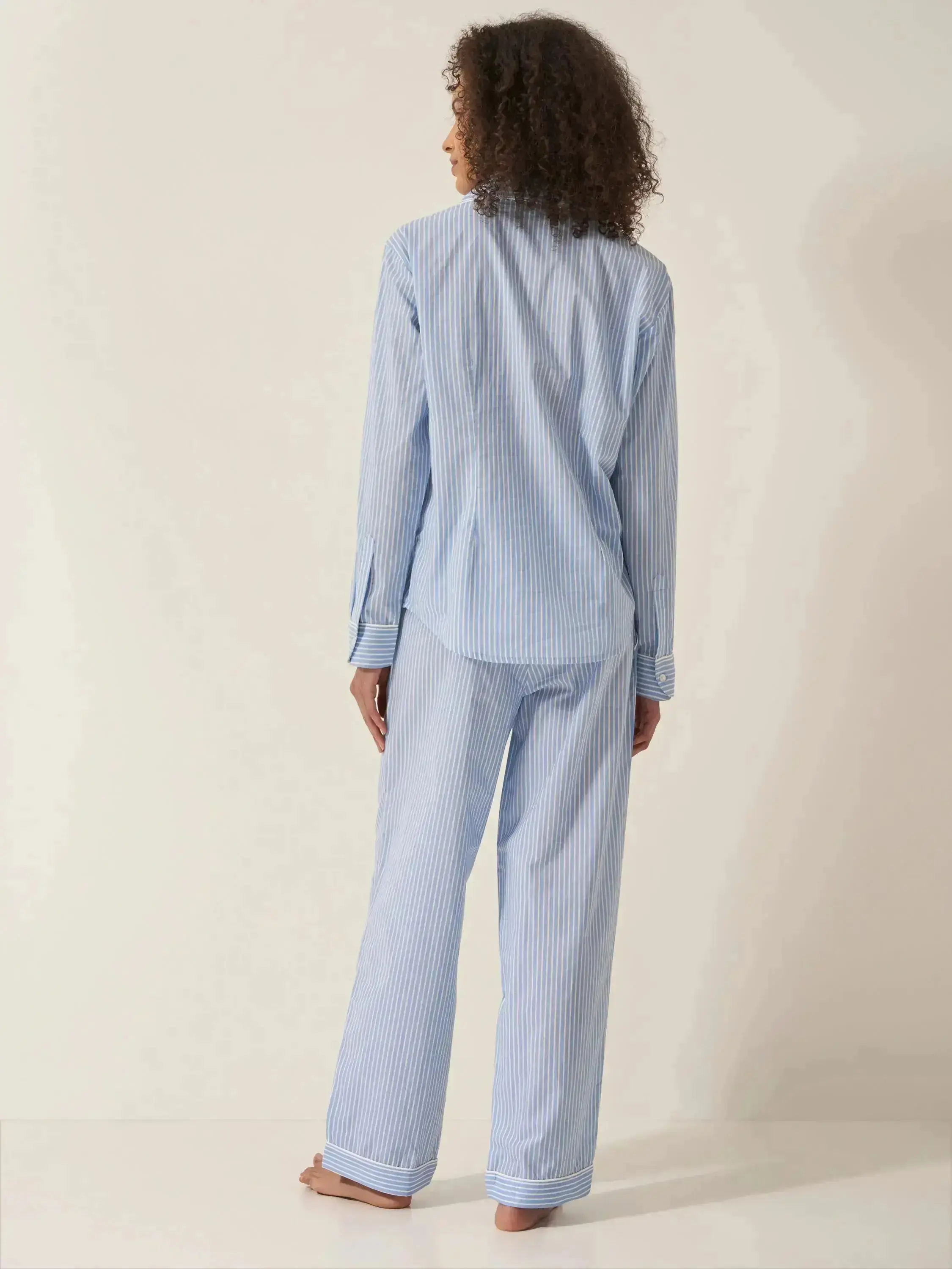 Blue Stripe Women's Long Sleeve Organic Cotton Pyjama Trouser Set - Image 3