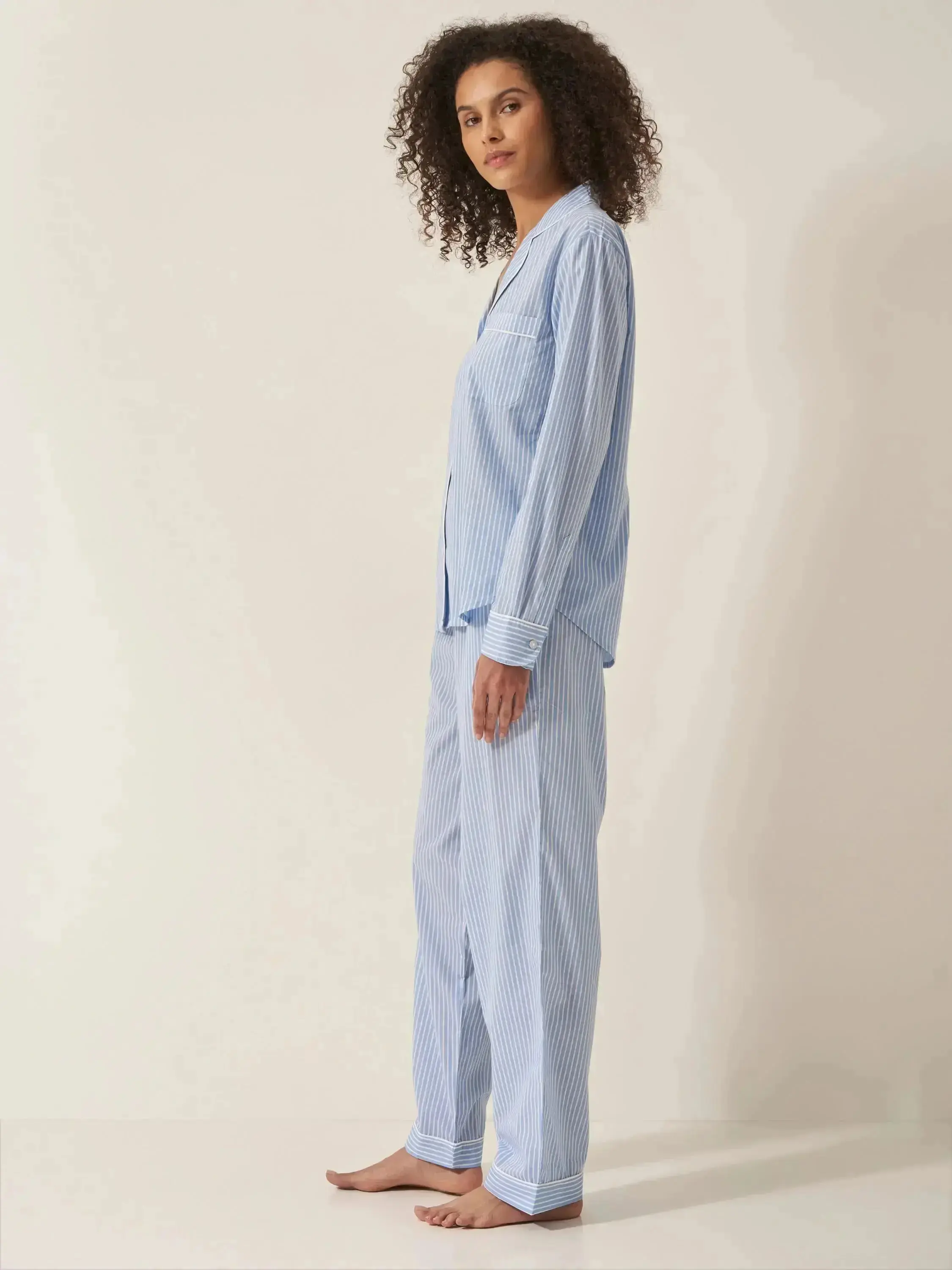 Blue Stripe Women's Long Sleeve Organic Cotton Pyjama Trouser Set - Image 4