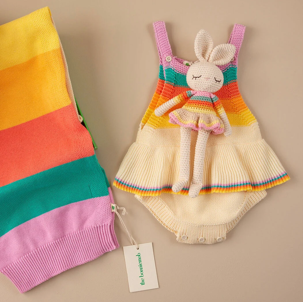 Bonnie Ballerina Bunny Crochet Toy- Pink rainbow - Image 6
