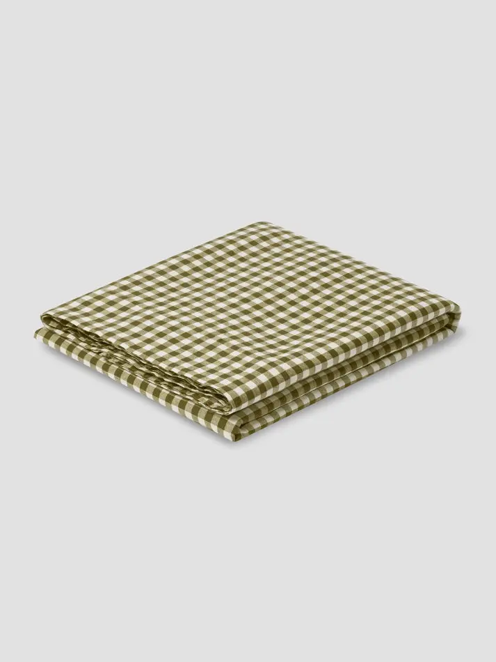 Botanical Green Gingham Linen Blend Flat Sheet - Image 2