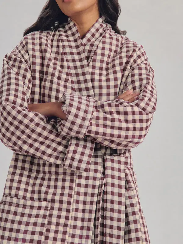 Berry Gingham Linen Blend Housecoat - Image 3