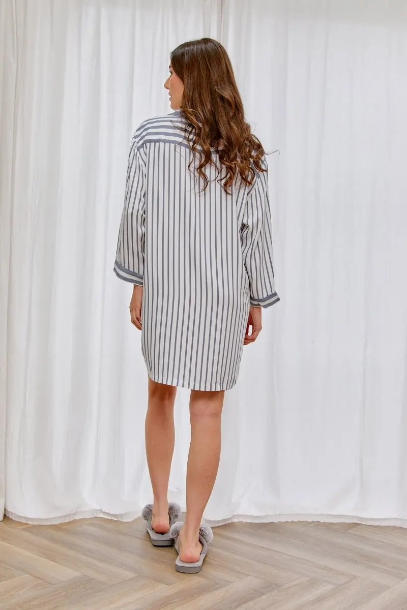 Boyfriend Stripe Nightshirt in Grey/Ecru - Image 3