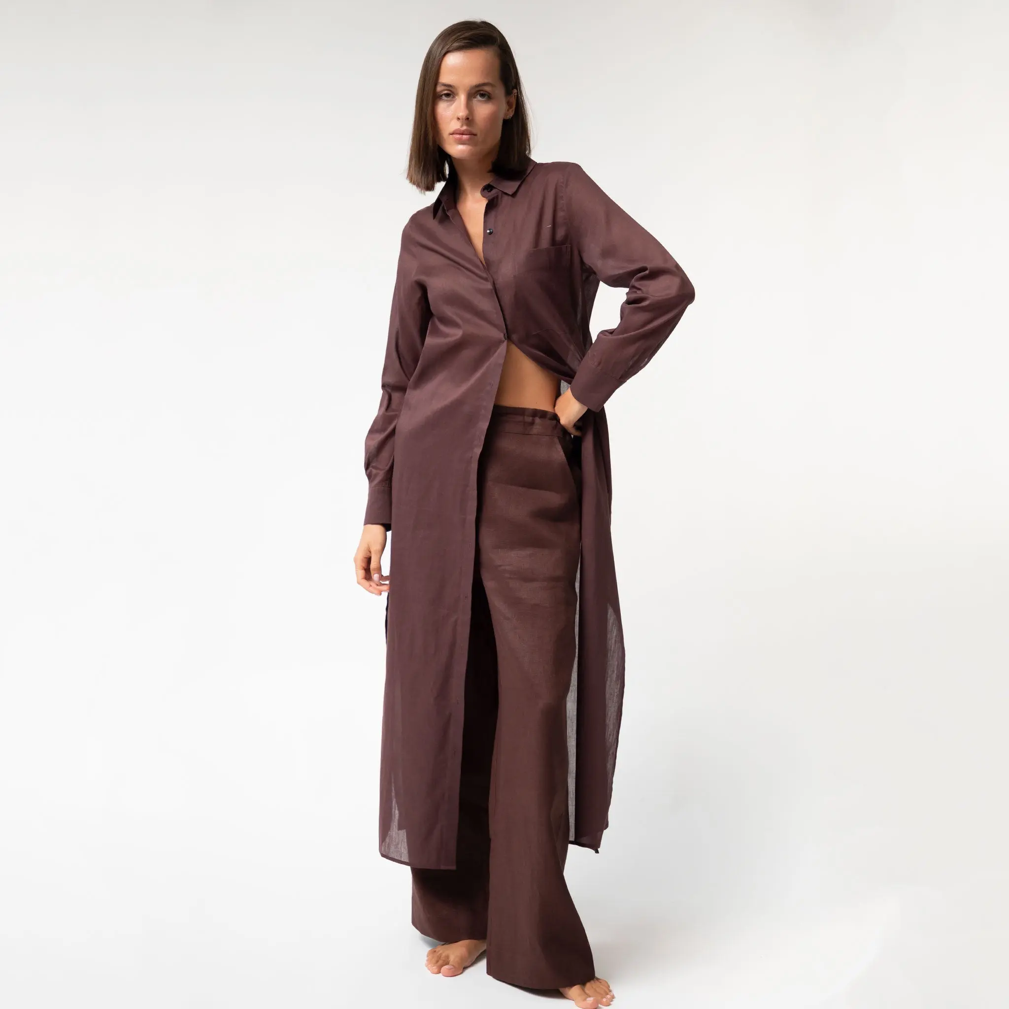 Brown Heavy Linen Wide-leg Pants Perfect Days - Image 7