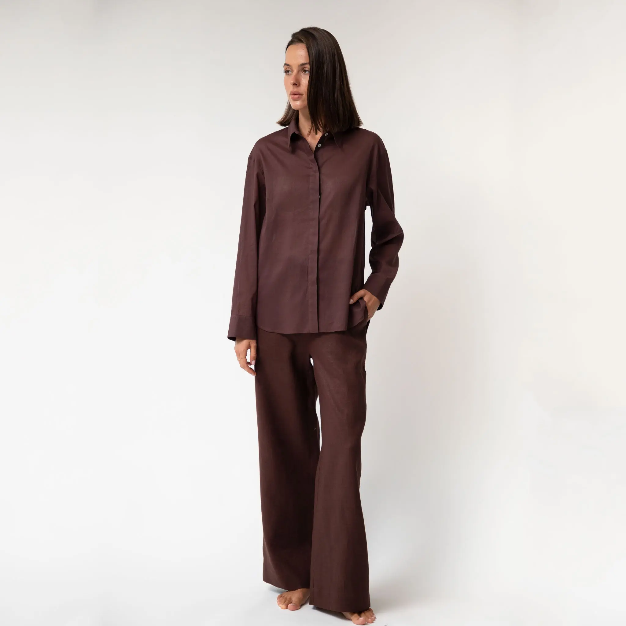 Brown Heavy Linen Wide-leg Pants Perfect Days - Image 8