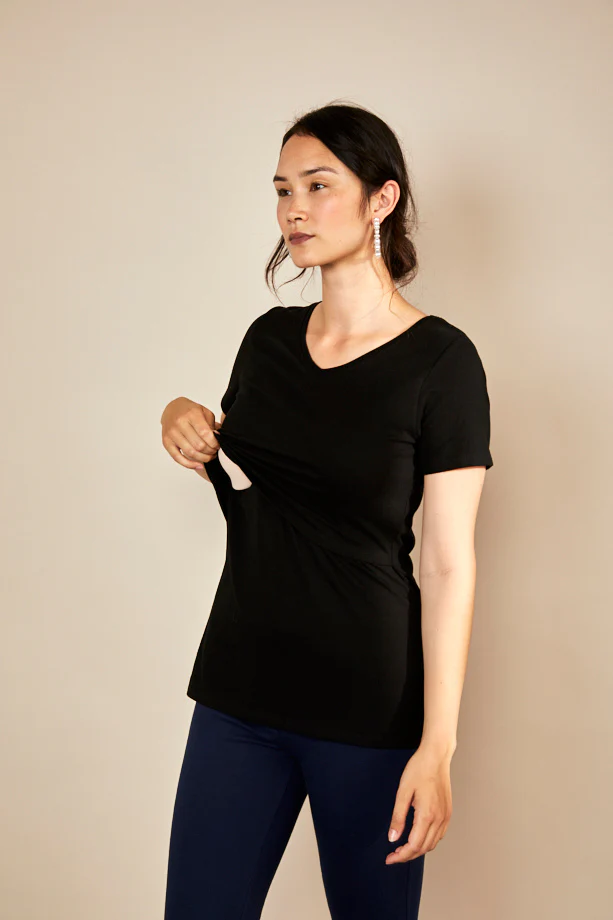 Bshirt Nursing V Neck T-shirt in Black - Image 2