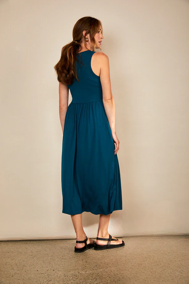 Bshirt Women's Racer Back Gathered Dress in Teal - Image 2