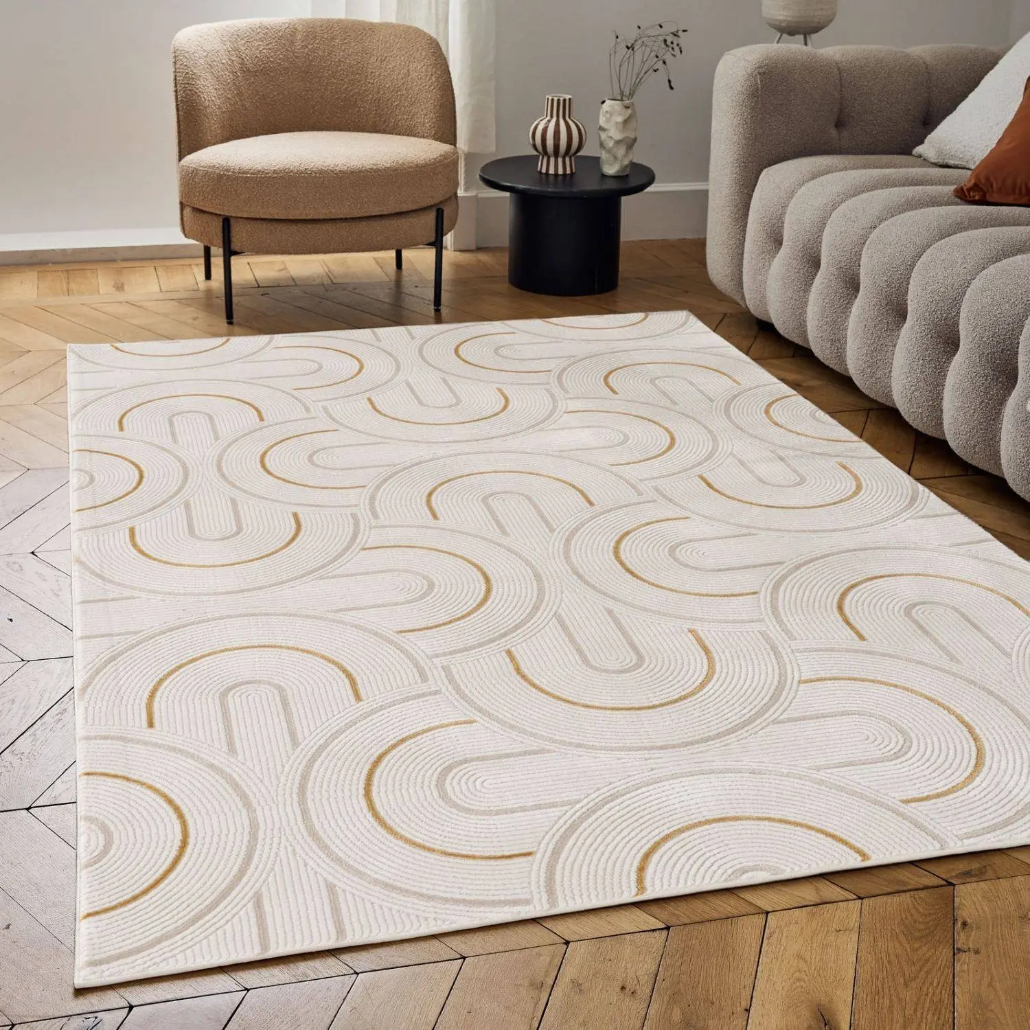 Carmel Cream-Gold Geometric Rug | 6070 - Image 8