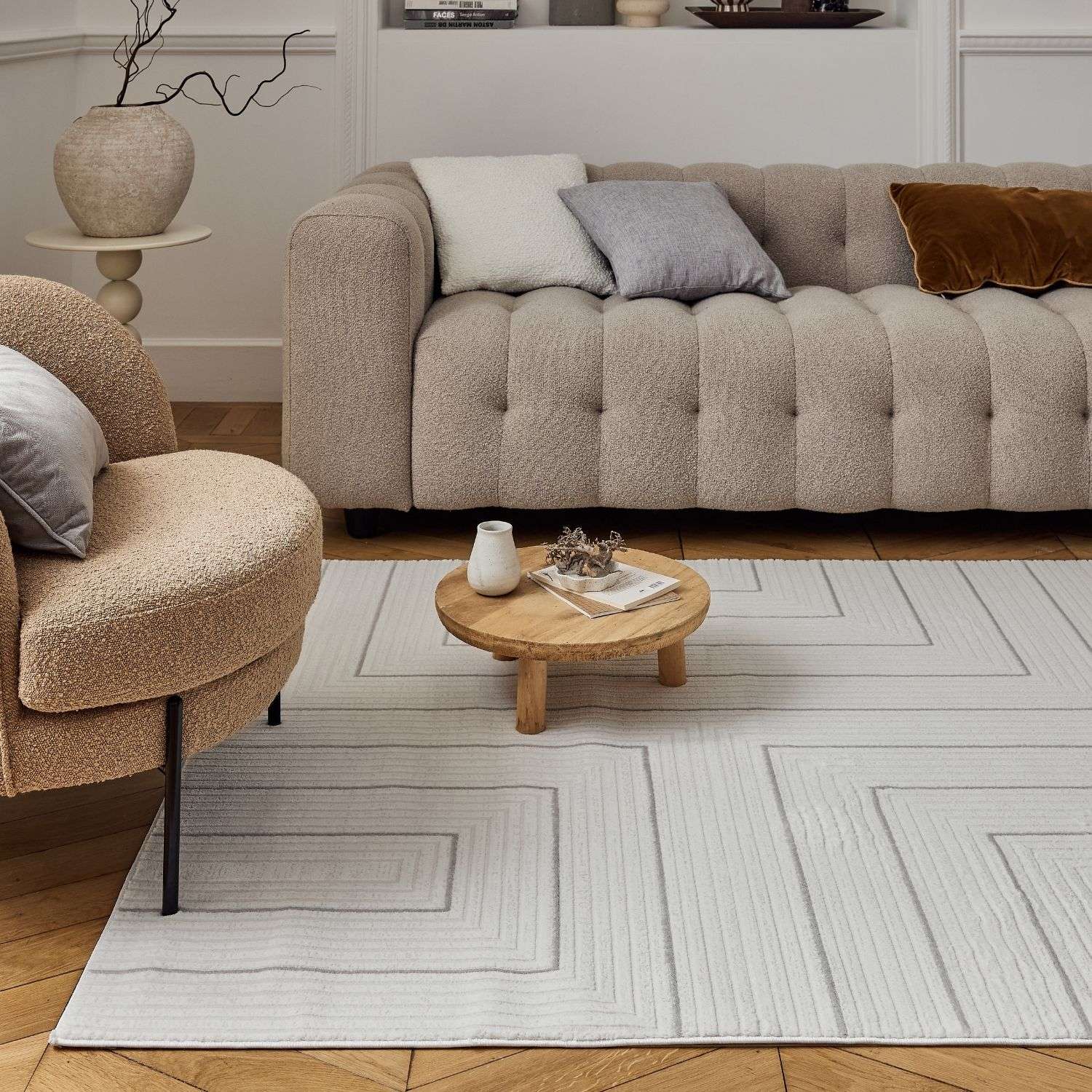 Carmel Cream-Grey Geometric Rug | 6040 - Image 7