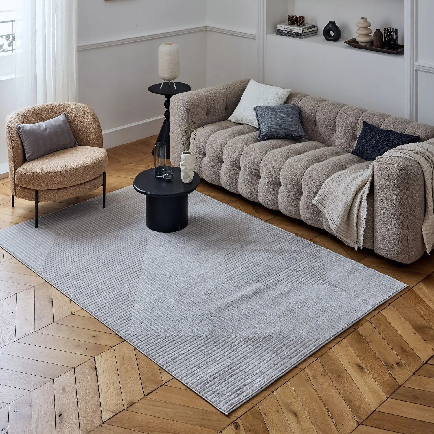 Carmel Grey-Cream Geometric Rug | 6050 - Image 7