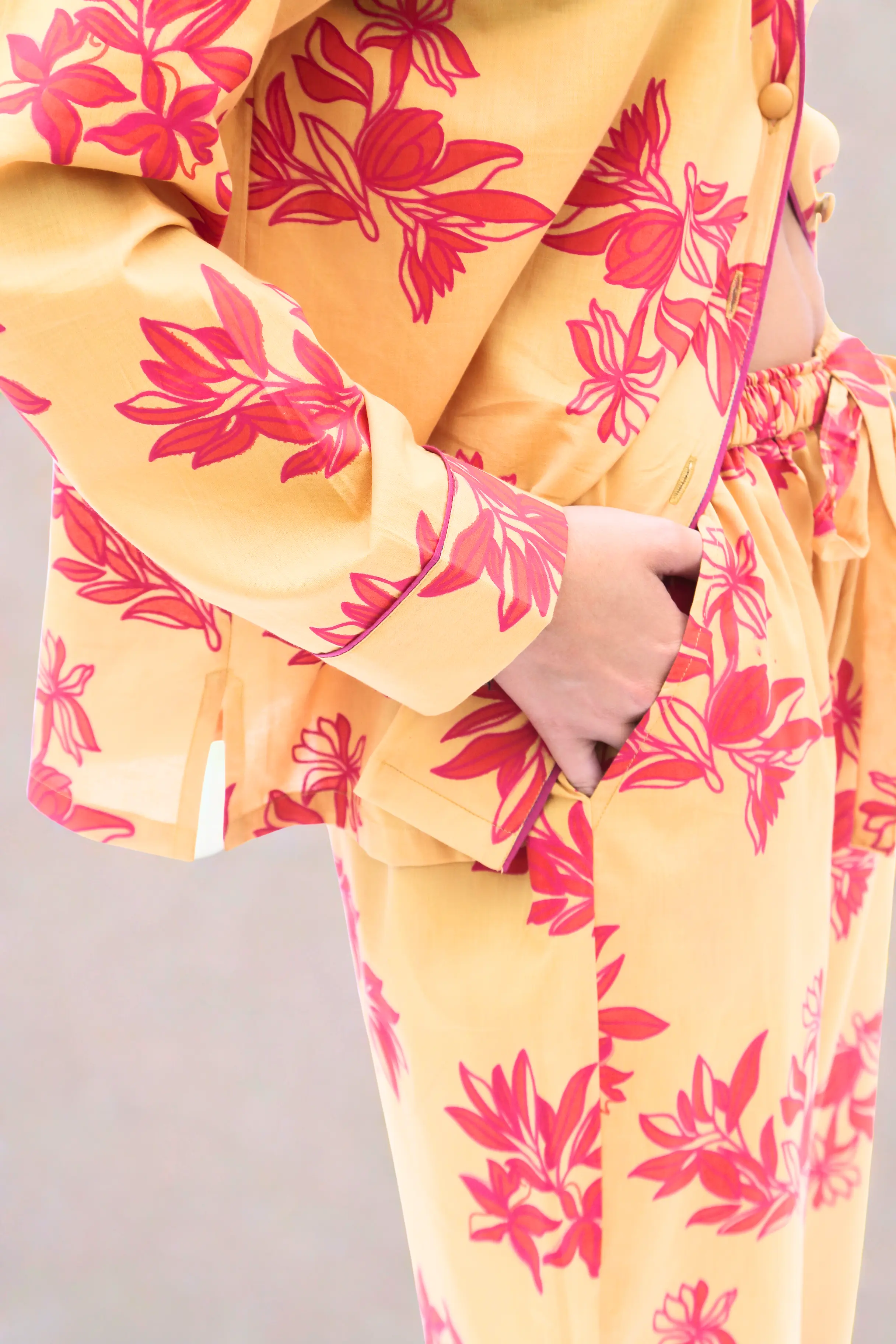 Cartagena Long Sleeve Organic Cotton Pyjama Set – Yellow and Pink Print - Image 4