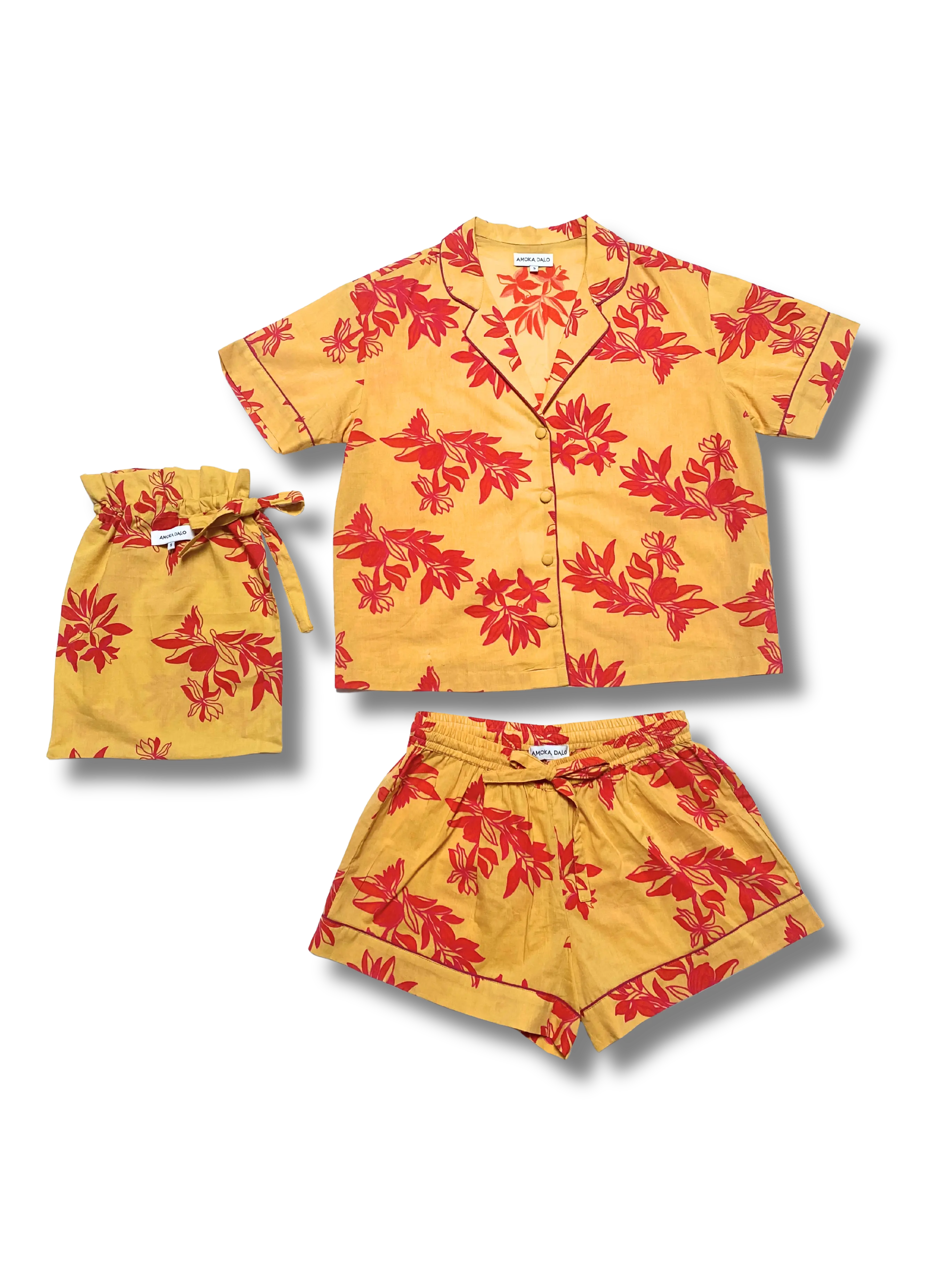 Cartagena Short Sleeve Pyjama Set – Organic Cotton, Yellow & Pink Print - Image 3