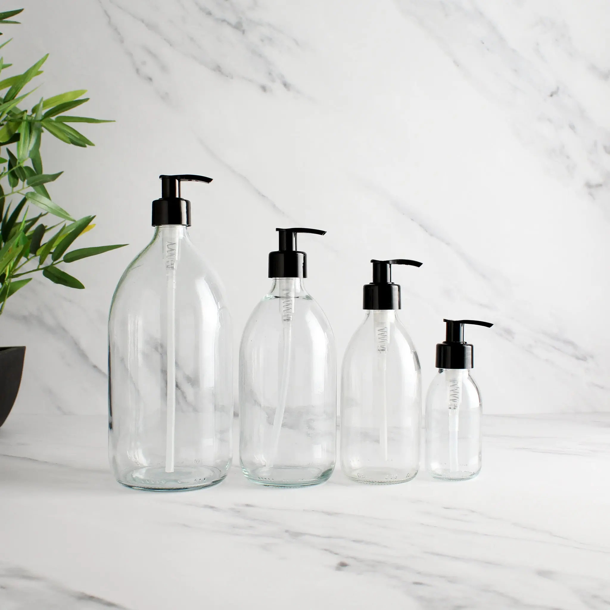 Clear Glass Dispenser Bottle With Black Pump - Image 2