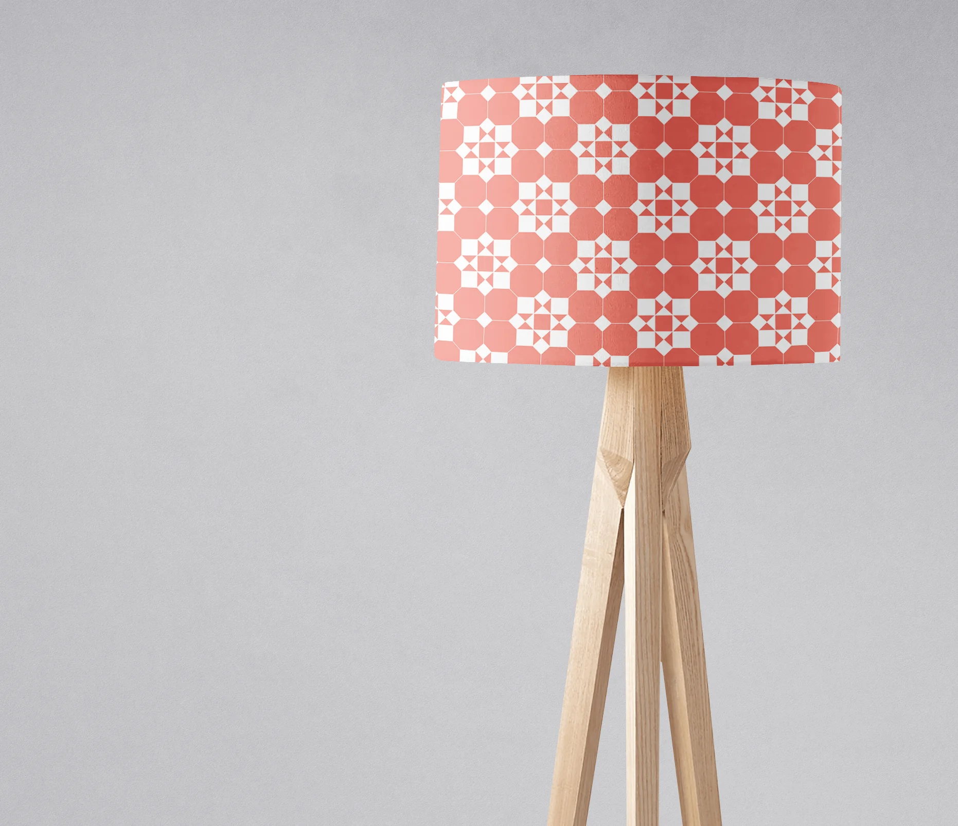 Coral and White Geometric Tiles Design Lampshade, Ceiling or Table Lamp Shade - Image 2
