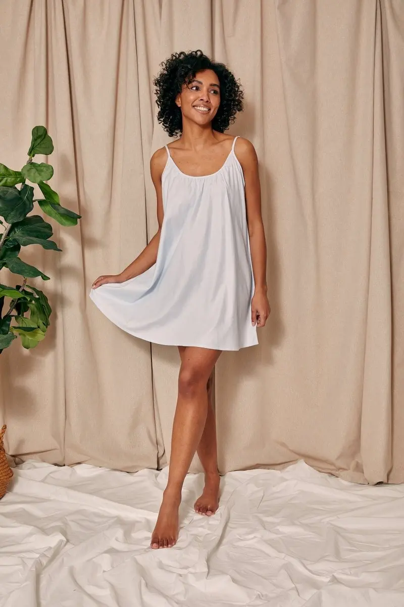 Cotton Modal Swing Chemise in Sky Blue - Image 2