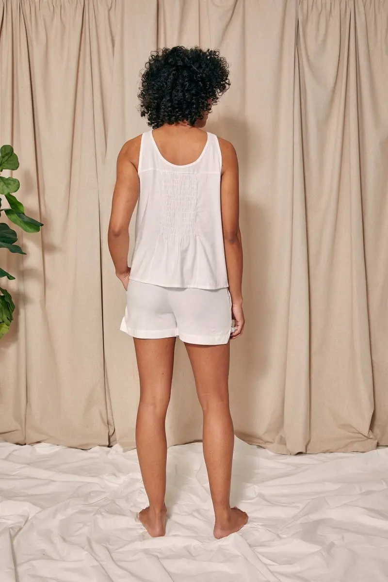Cotton Modal Vest Short Set in White - Image 4