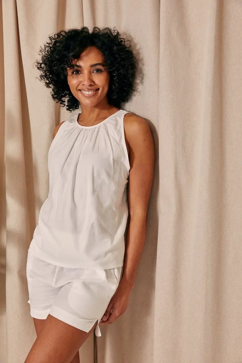 Cotton Modal Vest Short Set in White - Image 5