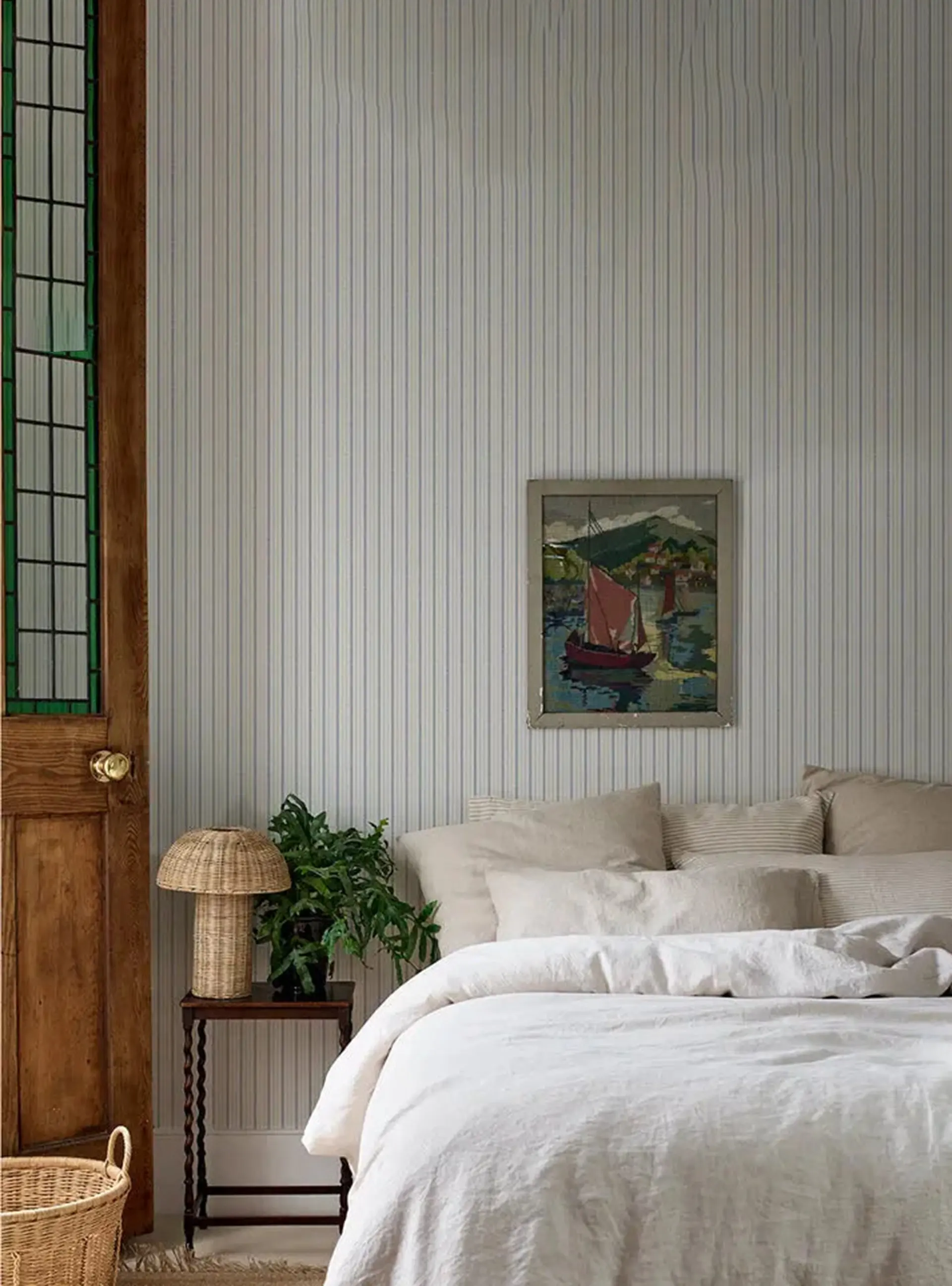 Denim Blue Ticking Stripe Wallpaper