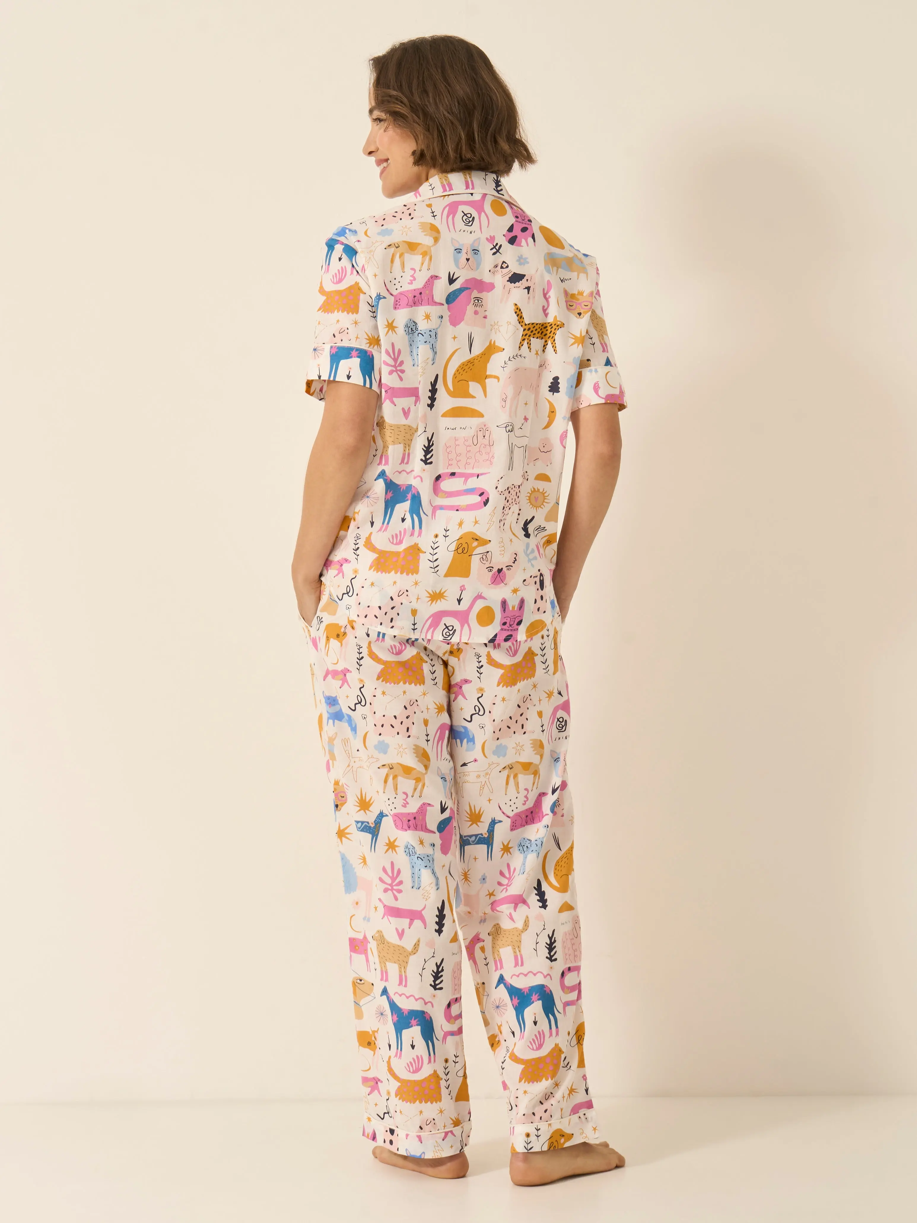 Dog Print Women's Short Sleeve Organic Cotton Pyjama Trouser Set - Image 5