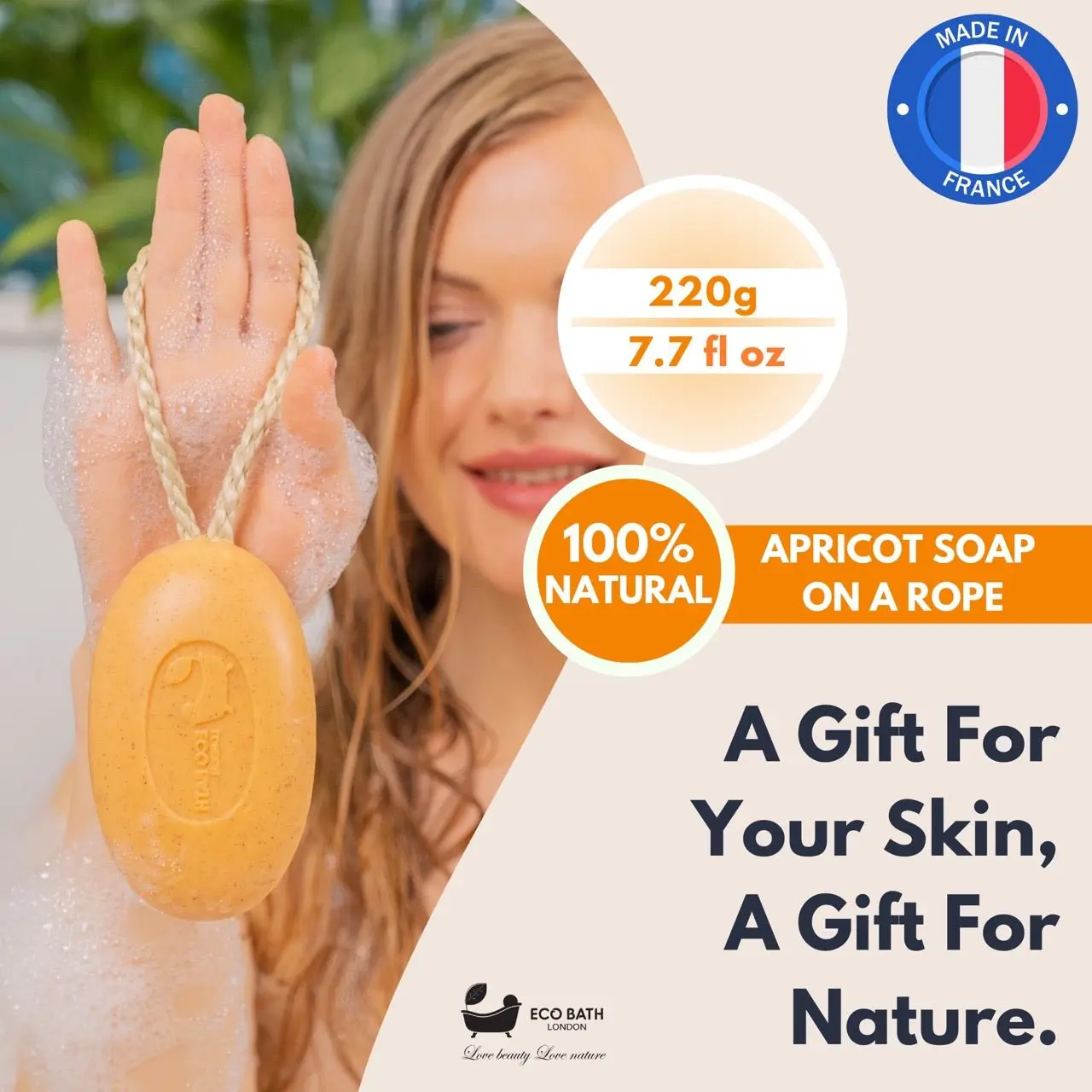 Apricot Soap on a Rope 220g- Luxury Eco-Friendly Apricot Soap Bar - Image 8