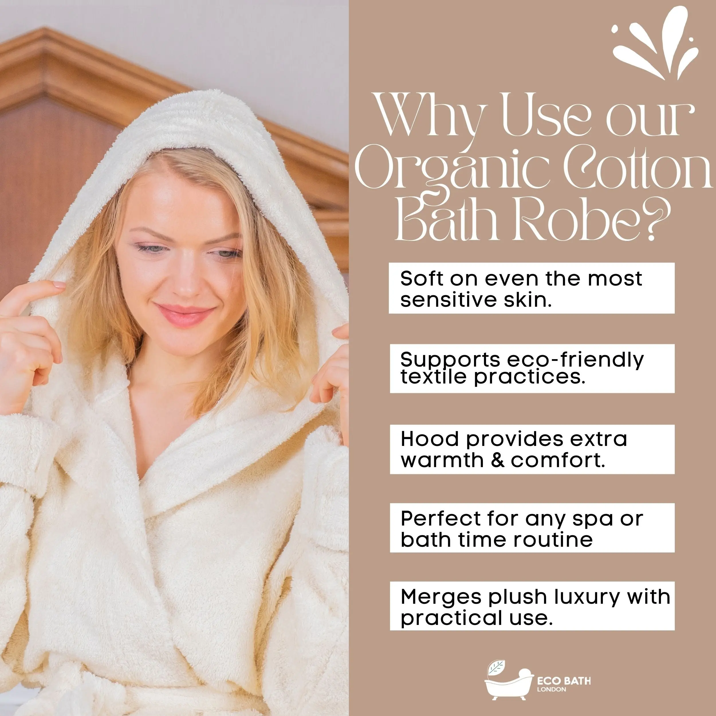 Hooded Organic Cotton Bath Robe - 100% Certified Organic Cotton - Image 5