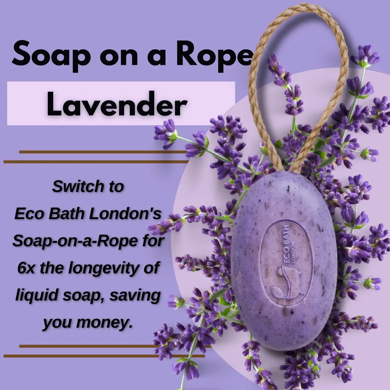 Lavender Soap on a Rope 220g -  Luxurious and Eco Friendly Relaxing Body Wash Bar with Shea Butter - Image 2